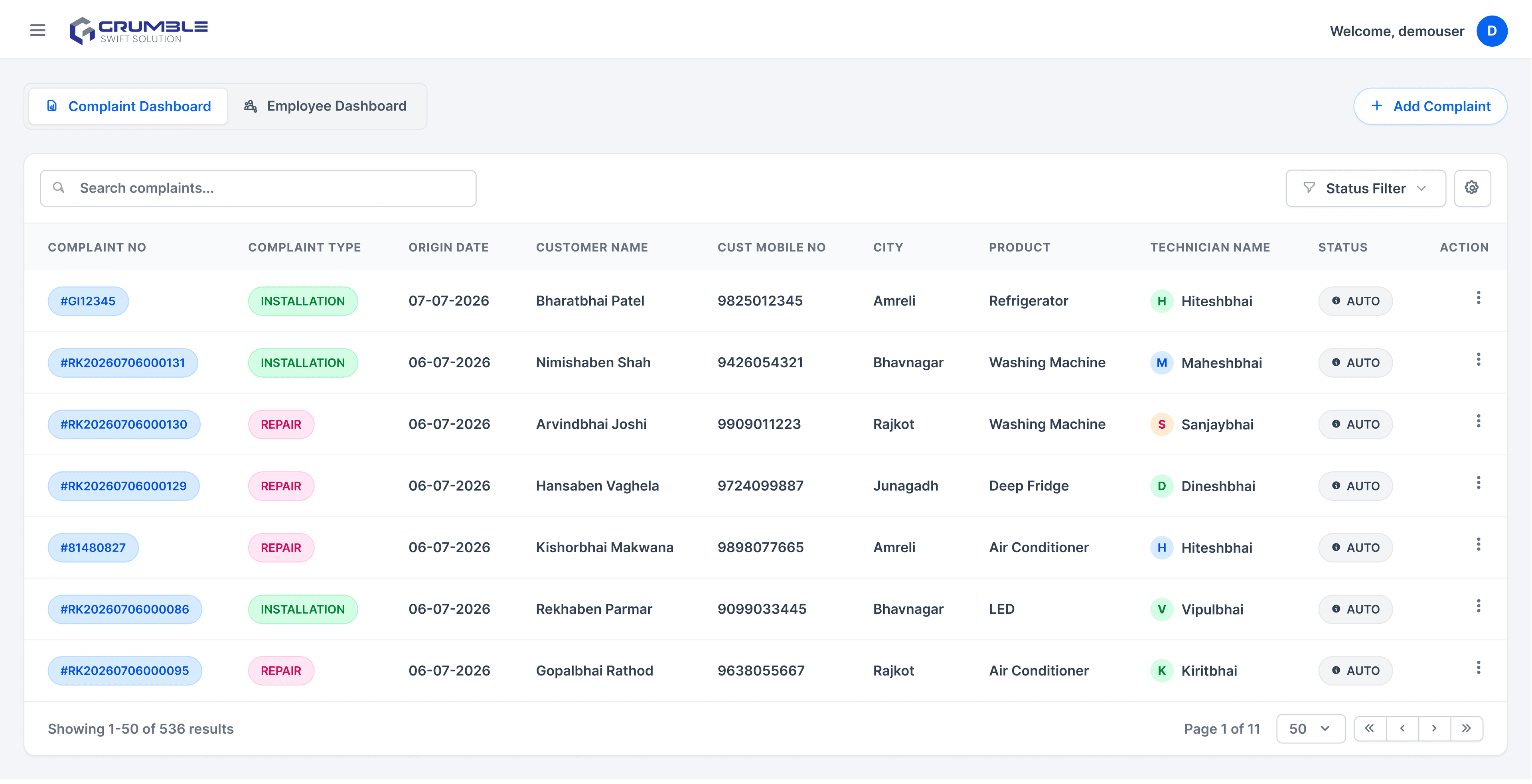 Automated Complaint Log preview
