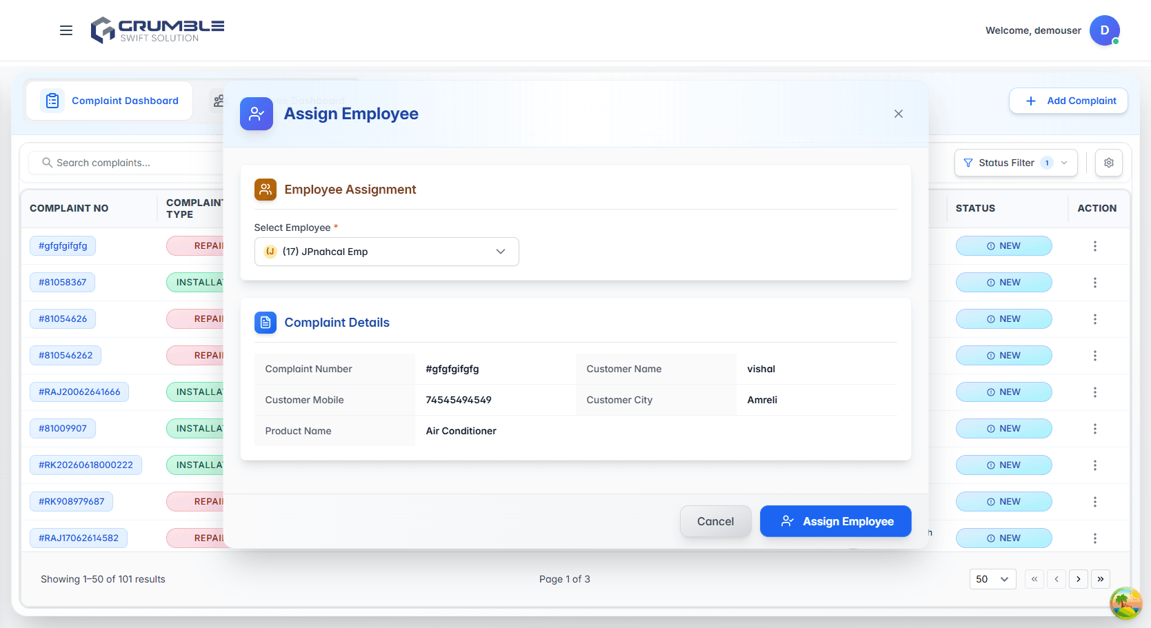 Assign Technician preview